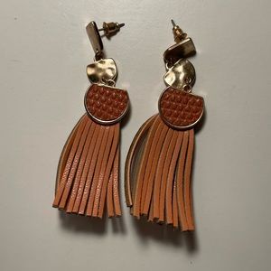 Pink Leather Tassel Earrings